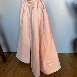 PRADA A-Line Pleated Denim Midi Skirt  POCKETS Tulip Pink Size 38 Small
